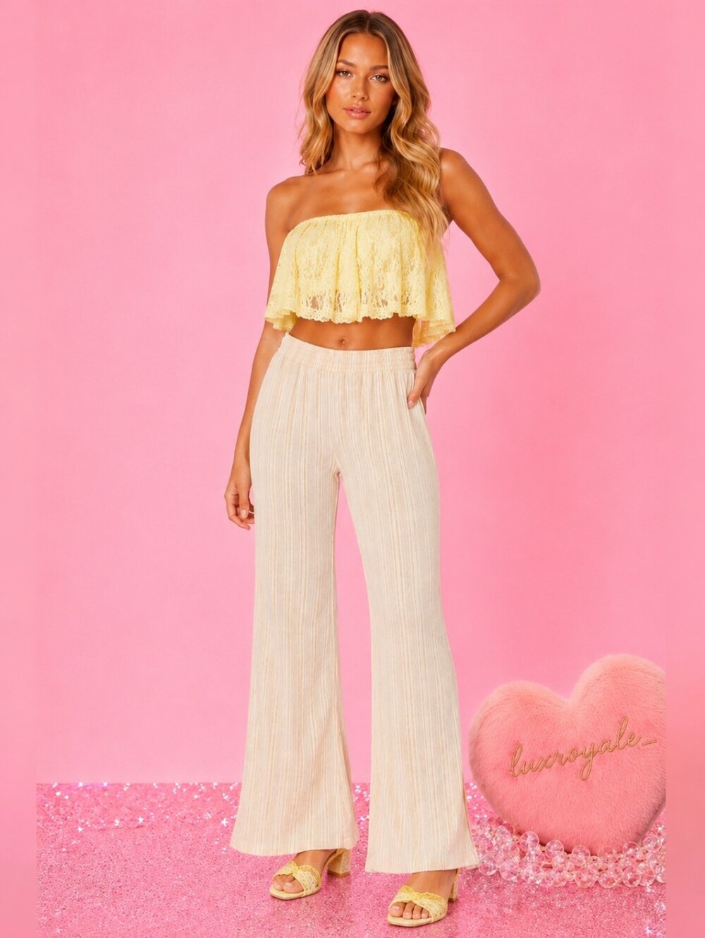 BCX Cream Stripe Wide Leg Pants Small Boho Beach Resort Linen Look Pull-On Palaz